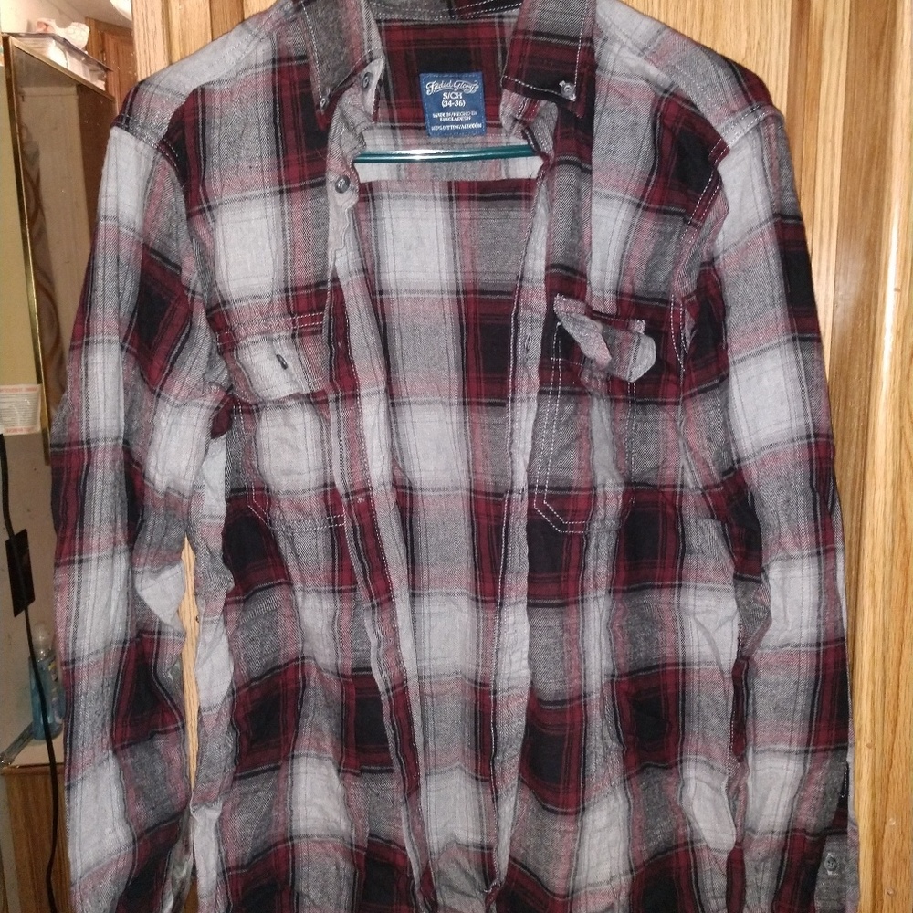 Grey and red flannel